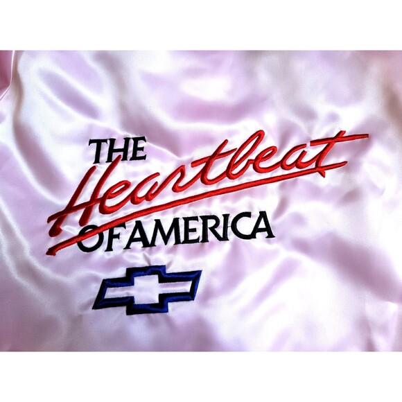 NOS Vintage Chevy The Heartbeat of America Embroidered Pink Satin Bomber XL USA - Picture 8 of 11